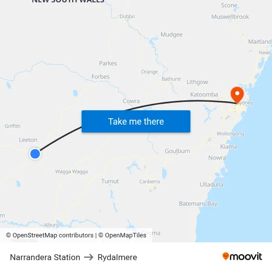 Narrandera Station to Rydalmere map