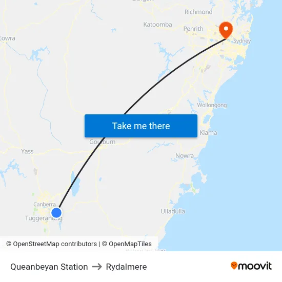 Queanbeyan Station to Rydalmere map