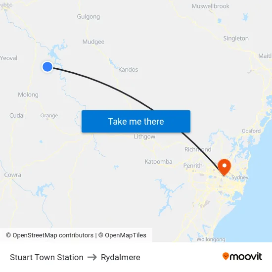 Stuart Town Station to Rydalmere map