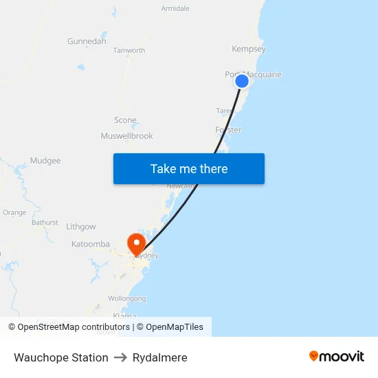 Wauchope Station to Rydalmere map