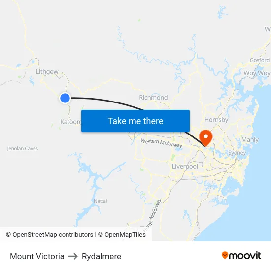 Mount Victoria to Rydalmere map