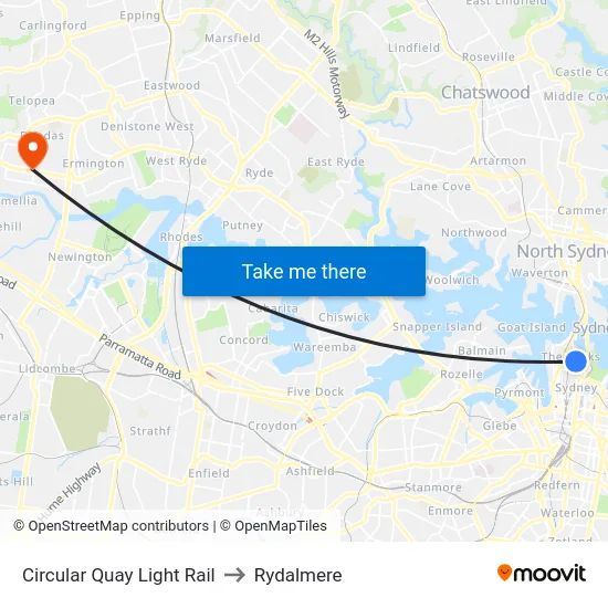 Circular Quay Light Rail to Rydalmere map
