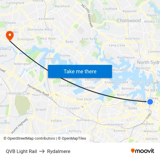 QVB Light Rail to Rydalmere map