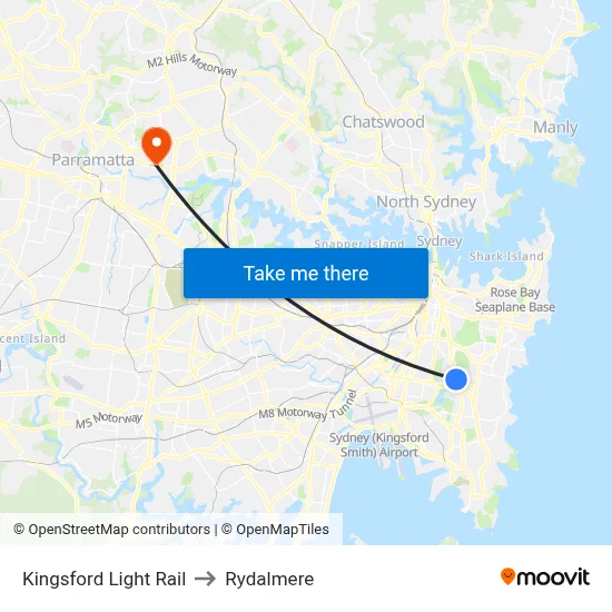 Kingsford Light Rail to Rydalmere map