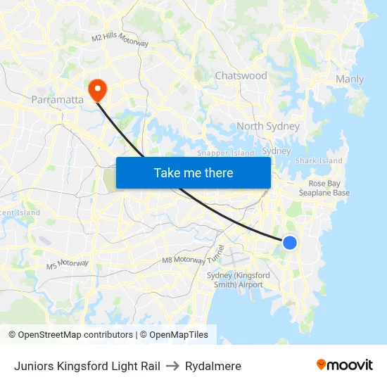 Juniors Kingsford Light Rail to Rydalmere map