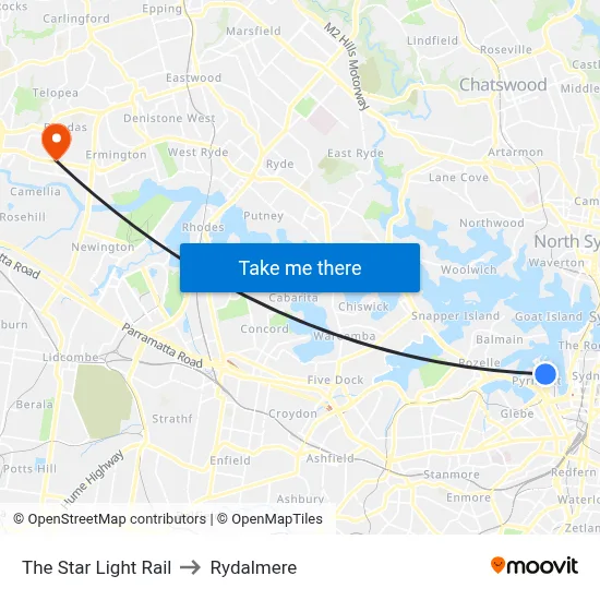 The Star Light Rail to Rydalmere map