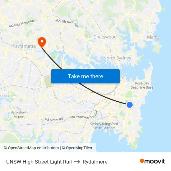 UNSW High Street Light Rail to Rydalmere map