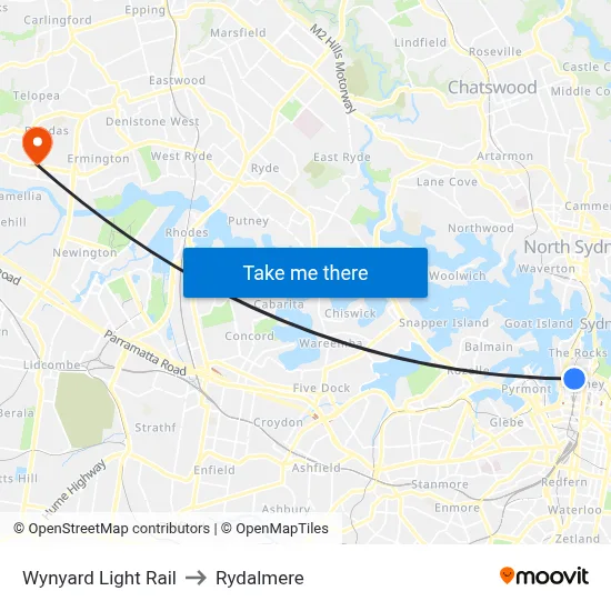 Wynyard Light Rail to Rydalmere map