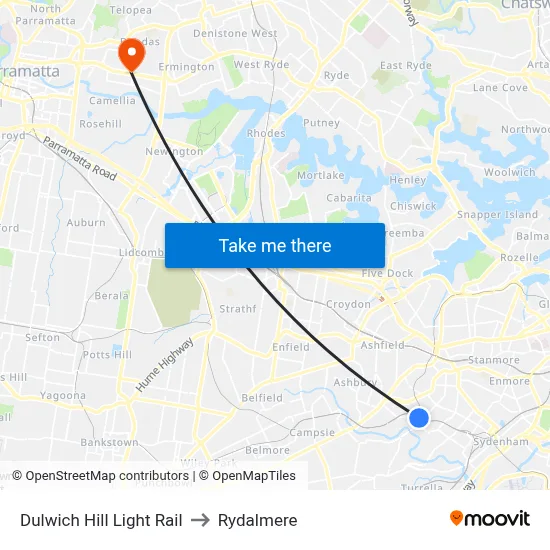 Dulwich Hill Light Rail to Rydalmere map
