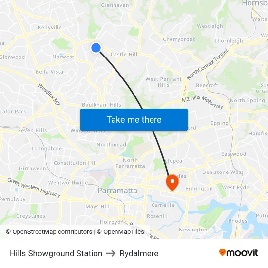 Hills Showground Station to Rydalmere map