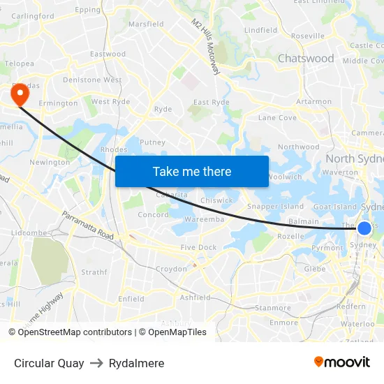 Circular Quay to Rydalmere map