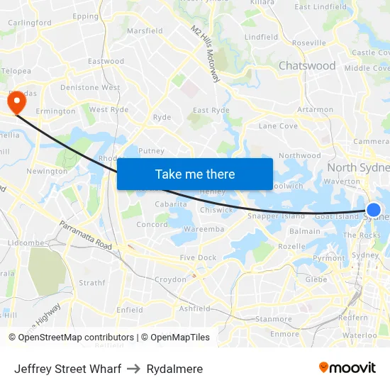 Jeffrey Street Wharf to Rydalmere map