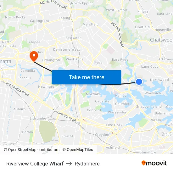 Riverview College Wharf to Rydalmere map