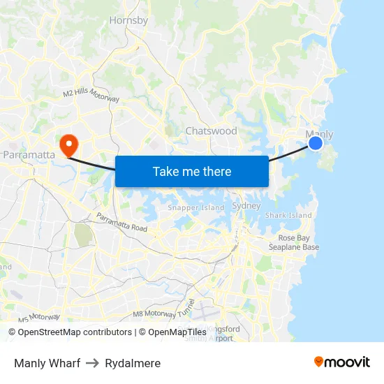 Manly Wharf to Rydalmere map