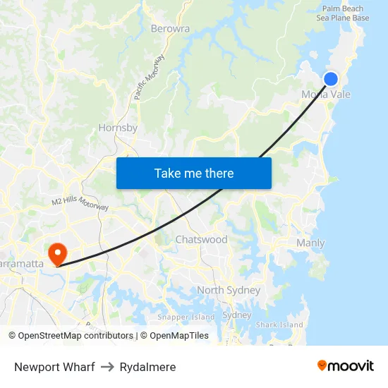Newport Wharf to Rydalmere map