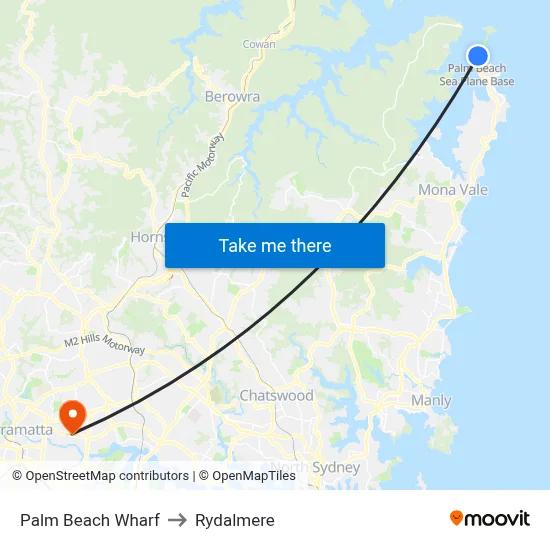 Palm Beach Wharf to Rydalmere map