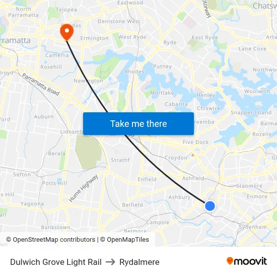 Dulwich Grove Light Rail to Rydalmere map