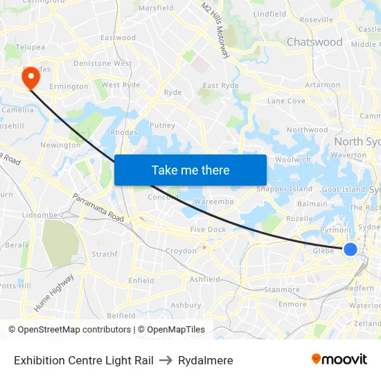 Exhibition Centre Light Rail to Rydalmere map