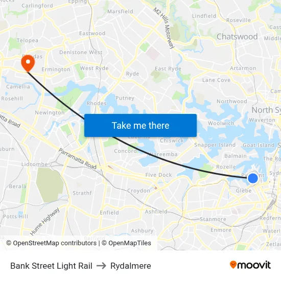 Bank Street Light Rail to Rydalmere map