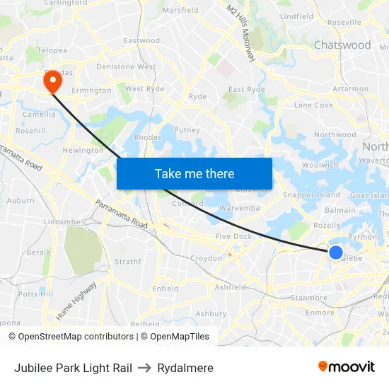 Jubilee Park Light Rail to Rydalmere map
