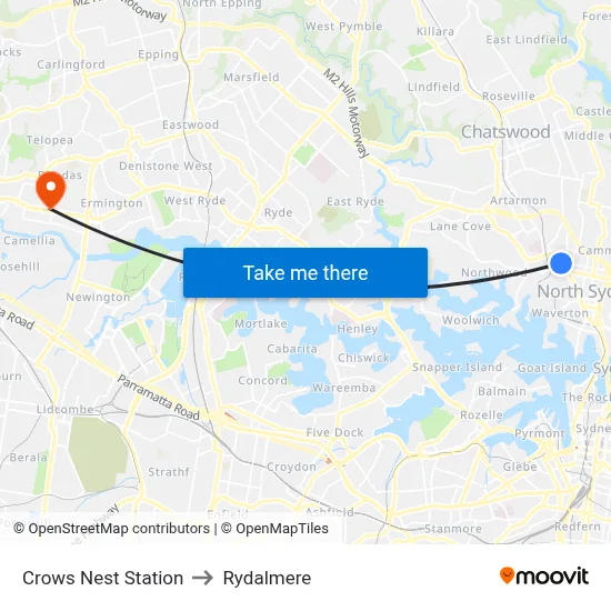 Crows Nest Station to Rydalmere map