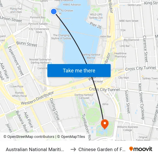 Australian National Maritime Museum to Chinese Garden of Friendship map