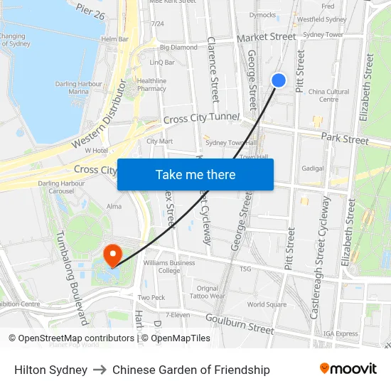 Hilton Sydney to Chinese Garden of Friendship map