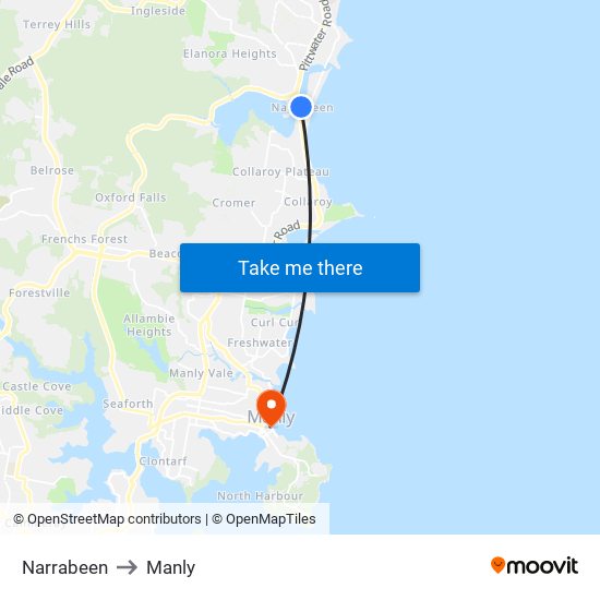 Narrabeen to Manly map