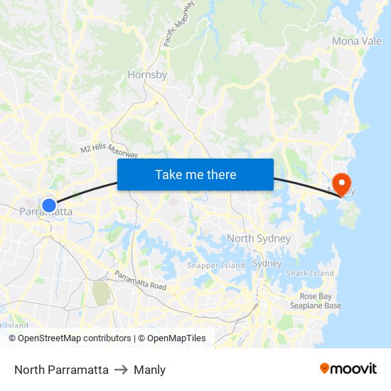 North Parramatta to Manly map