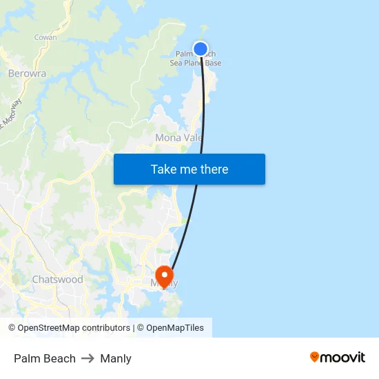 Palm Beach to Manly map