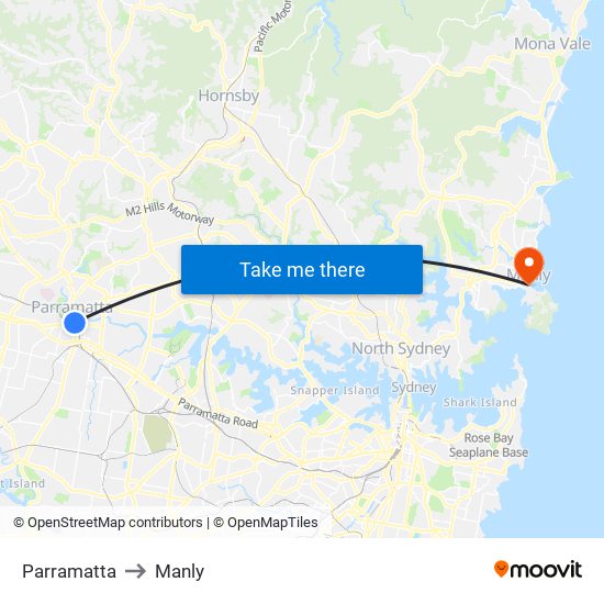 Parramatta to Manly map