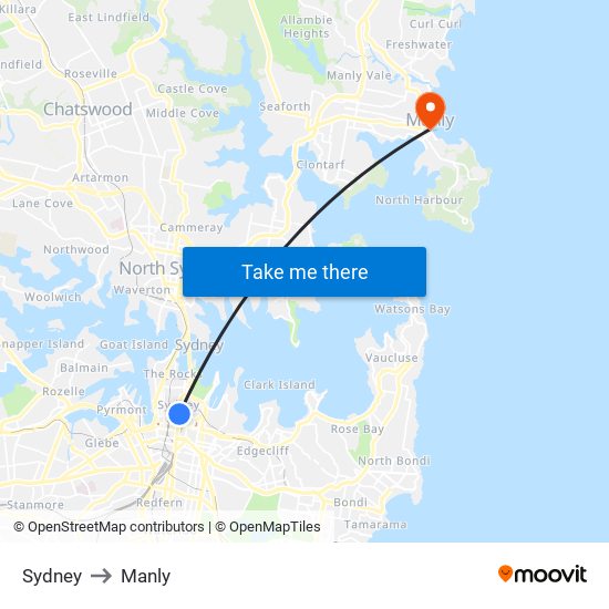 Sydney to Manly map