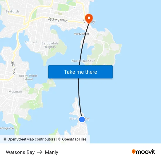 Watsons Bay to Manly map