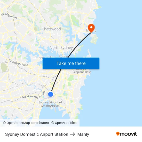 Sydney Domestic Airport Station to Manly map