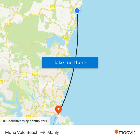 Mona Vale Beach to Manly map