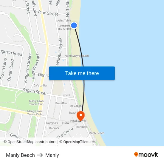 Manly Beach to Manly map