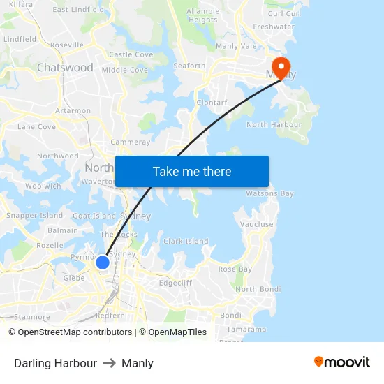 Darling Harbour to Manly map