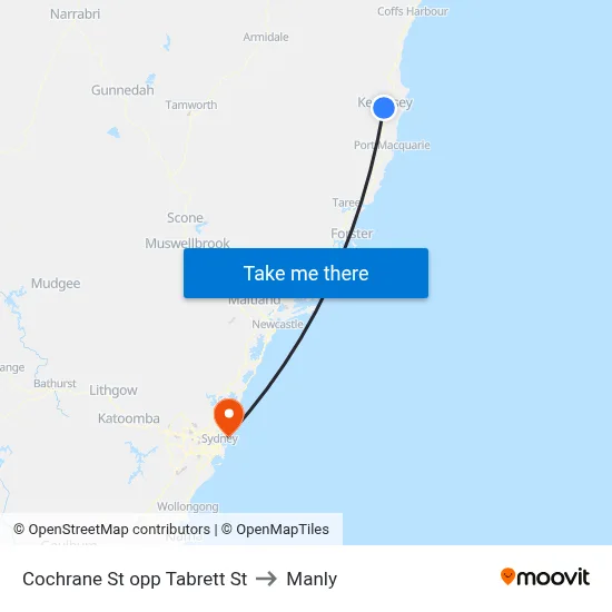 Cochrane St opp Tabrett St to Manly map