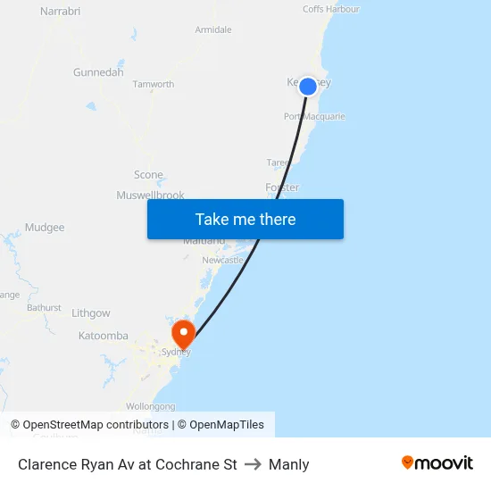 Clarence Ryan Av at Cochrane St to Manly map