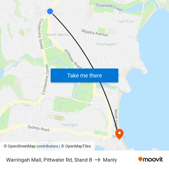 Warringah Mall, Pittwater Rd, Stand B to Manly map