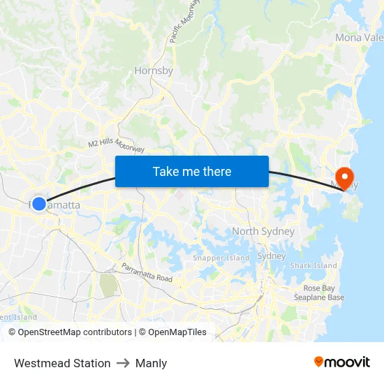 Westmead Station to Manly map
