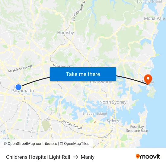 Childrens Hospital Light Rail to Manly map
