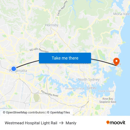 Westmead Hospital Light Rail to Manly map