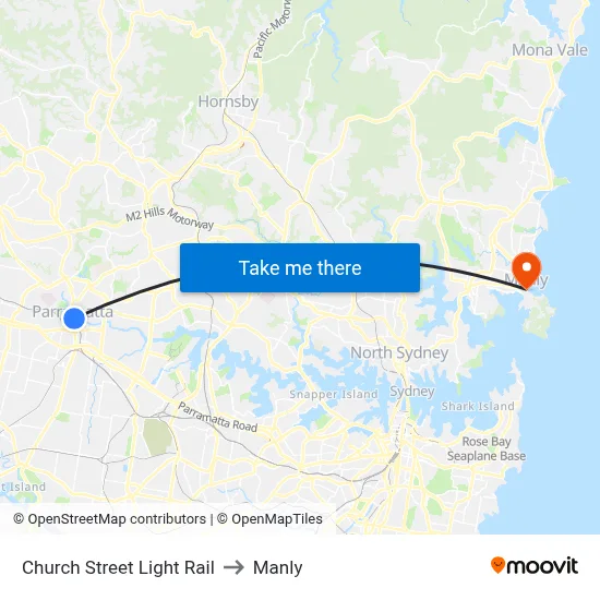 Church Street Light Rail to Manly map