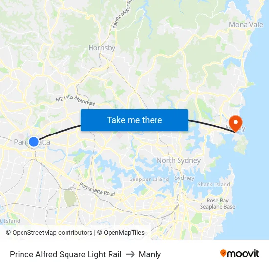 Prince Alfred Square Light Rail to Manly map