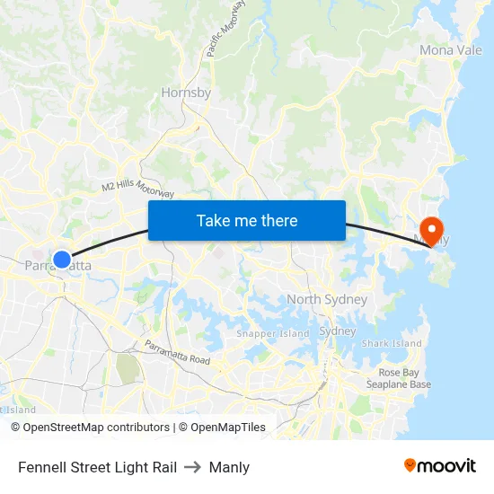 Fennell Street Light Rail to Manly map
