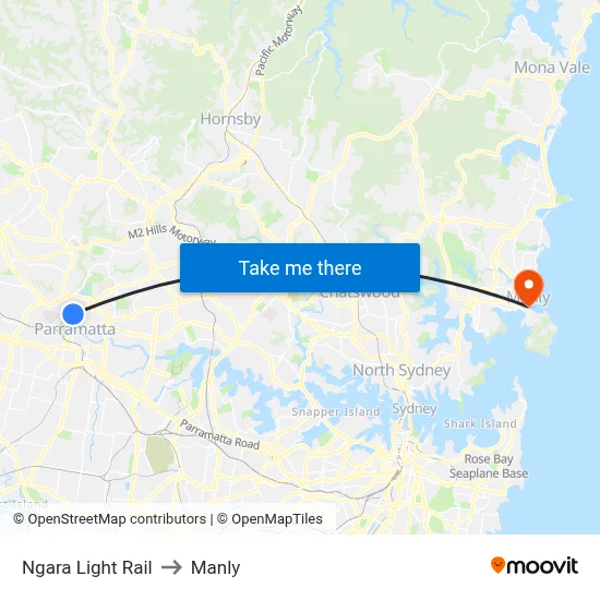 Ngara Light Rail to Manly map