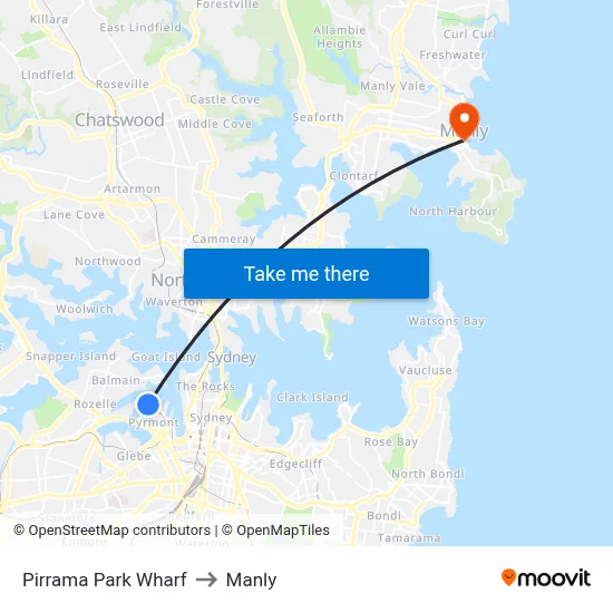 Pirrama Park Wharf to Manly map