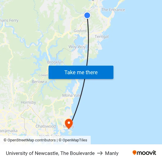University of Newcastle, The Boulevarde to Manly map