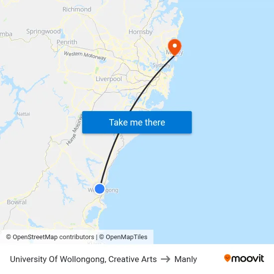 University Of Wollongong, Creative Arts to Manly map